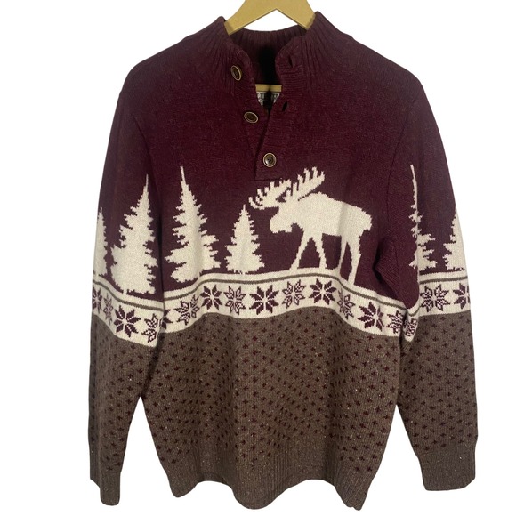 Duluth Trading Moose Fair Isle‎ Button Sweater Mens M Shetland Wool Gorpcore